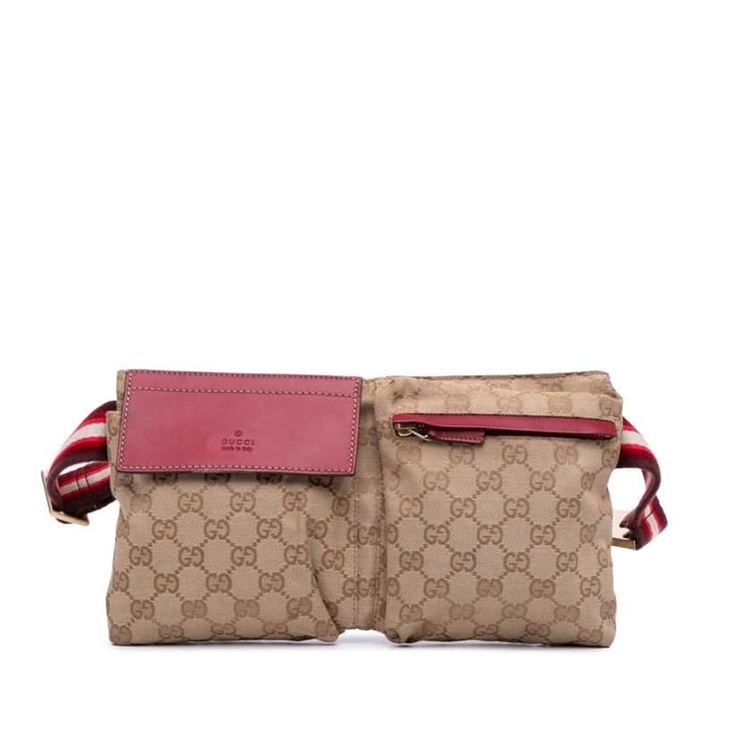 Gucci GG Canvas Web Double Pocket Belt Bag Brown Canvas Good condition - Front View