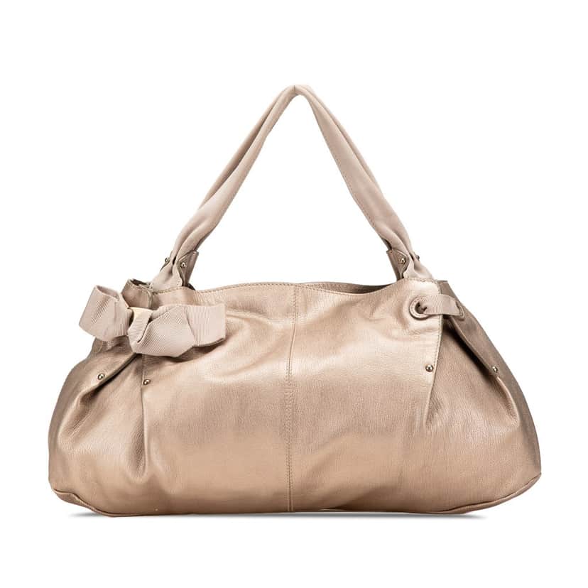 Salvatore Ferragamo Metallic Leather Bow Hobo Gold Leather Good condition - Front View