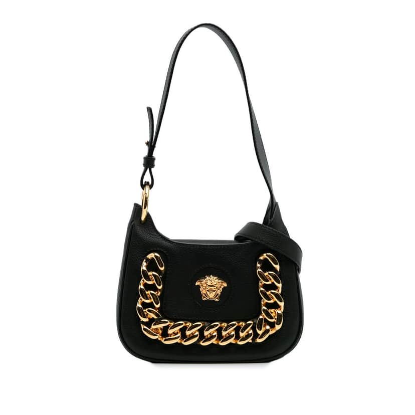 Versace Small Leather La Medusa Chain Hobo Black Leather Good condition - Front View