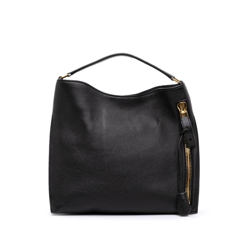 Tom Ford Small Grained Calfskin Alix Hobo Black Leather Good condition - Front View