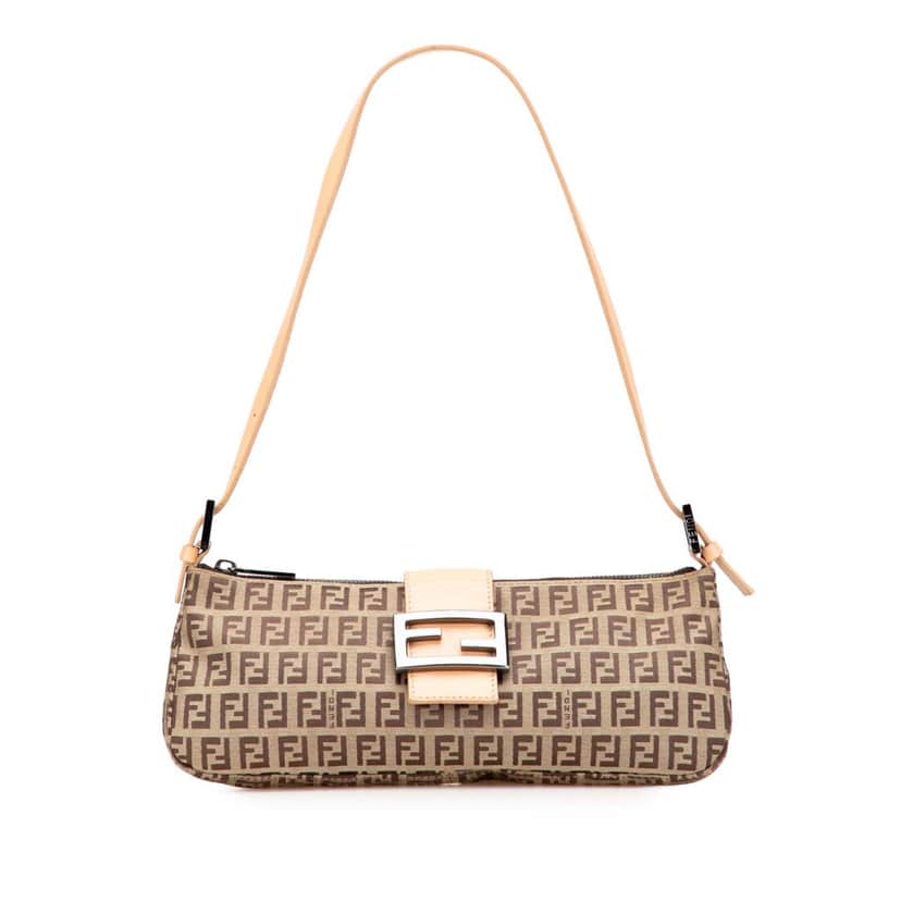 Fendi Zucchino Canvas Shoulder Bag Brown Canvas Good condition - Front View