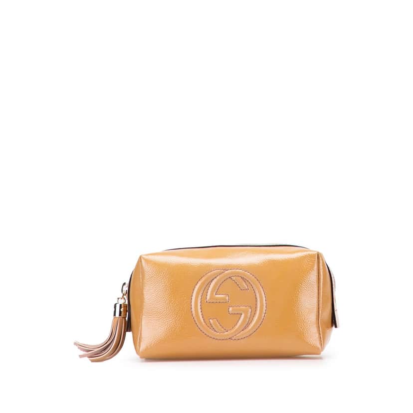 Gucci Patent Soho Cosmetic Pouch Brown Leather Good condition - Front View