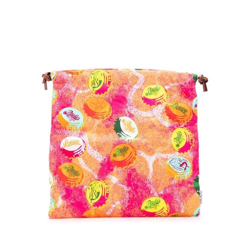Loewe Paulas Ibiza Canvas Bottle Cap Print Drawstring Pouch Orange Canvas Very good condition - Front View