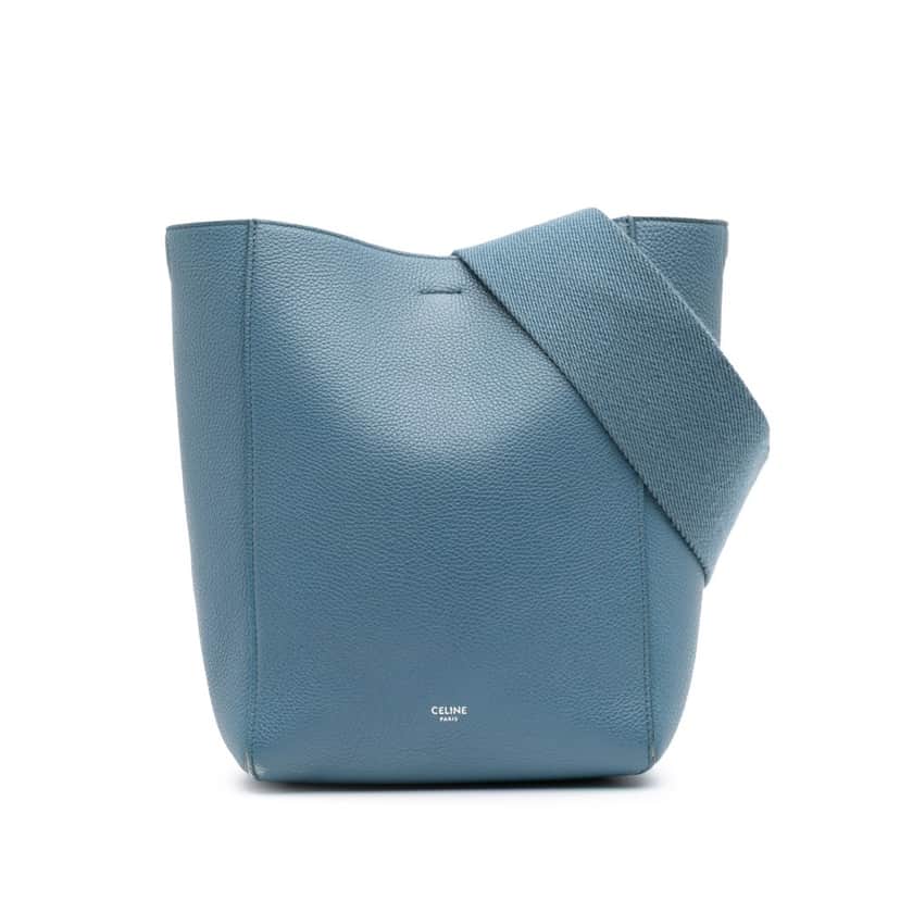 Celine Small Soft Grained Calfskin Seau Sangle Bucket Bag Blue Leather Good condition - Front View