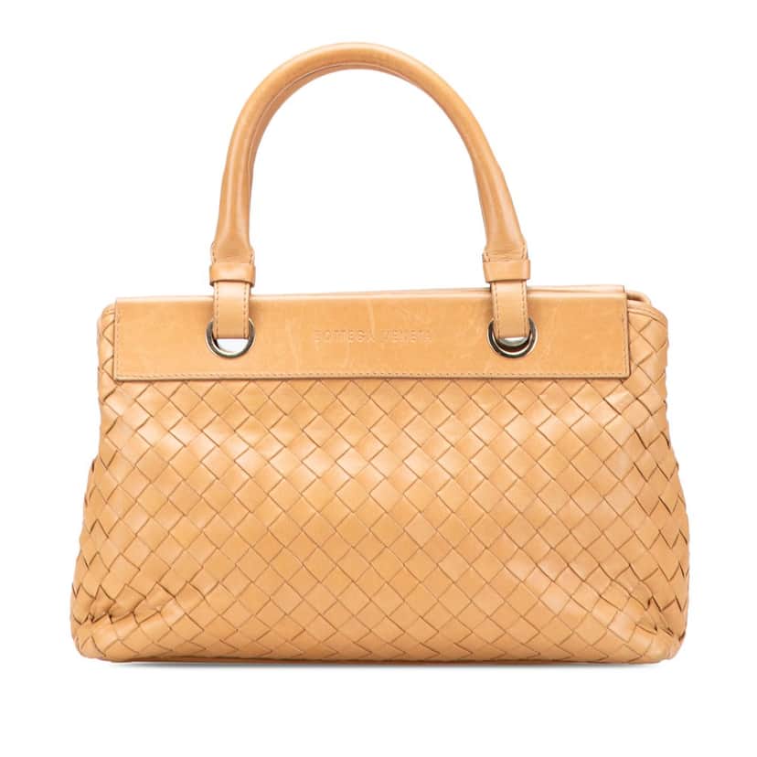 Bottega Veneta Lambskin Intrecciato Satchel Brown Leather Good condition - Front View