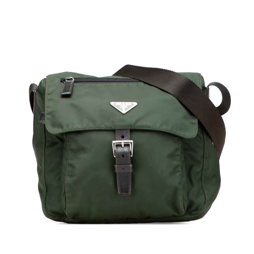 Prada Tessuto Zip Buckle Messenger Bag Green Good condition - Front View