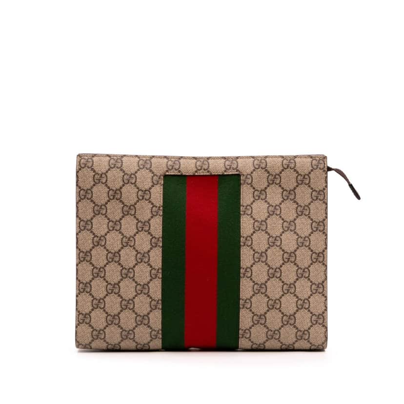 Gucci GG Supreme Web Clutch Brown Canvas Good condition - Front View