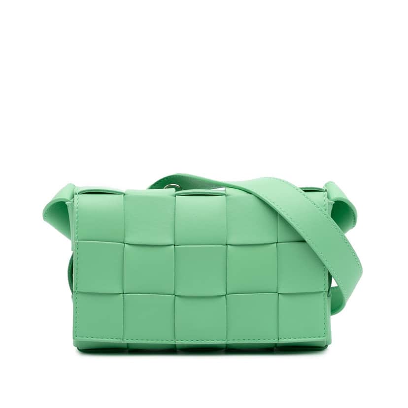 Bottega Veneta Small Nappa Intrecciato Cassette Crossbody Green Leather Good condition - Front View