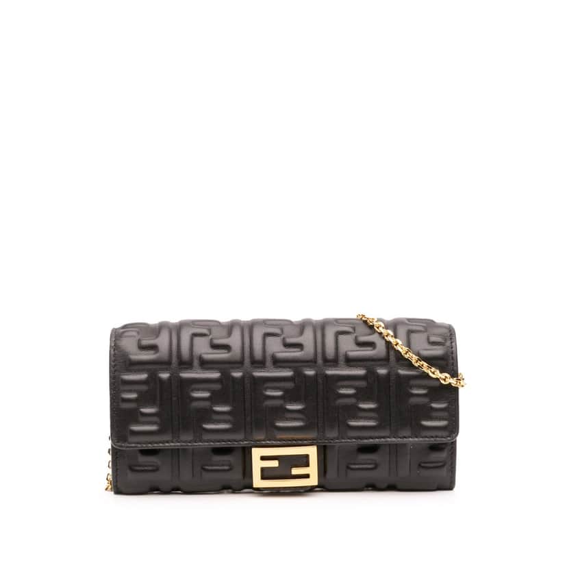 Fendi Zucca Embossed Leather Wallet On Chain Black Leather Good condition - Front View