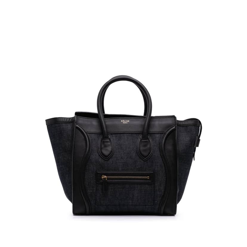 Celine Mini Denim and Calfskin Luggage Tote Blue Denim Good condition - Front View