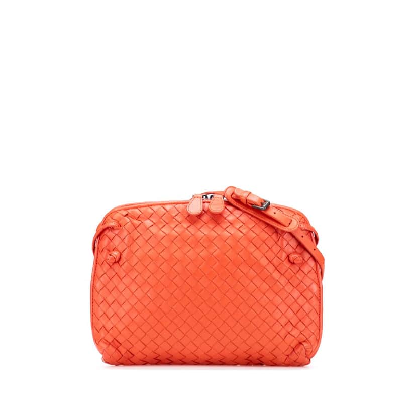 Bottega Veneta Medium Nappa Intrecciato Nodini Crossbody Orange Leather Good condition - Front View