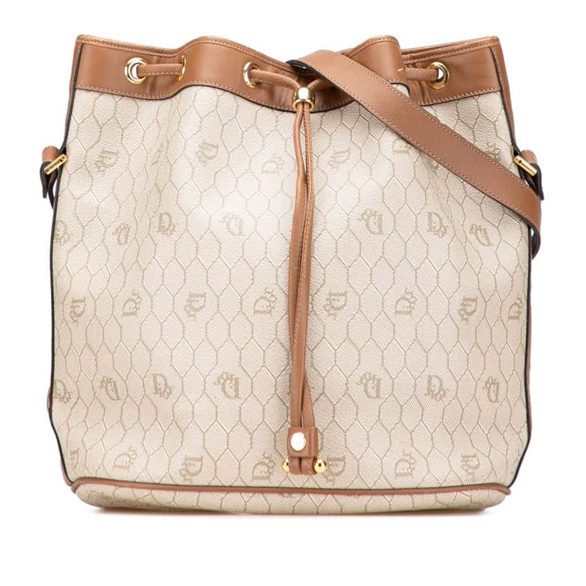 Dior Honeycomb Coated Canvas Drawstring Bucket Bag Brown Canvas Good condition - Front View