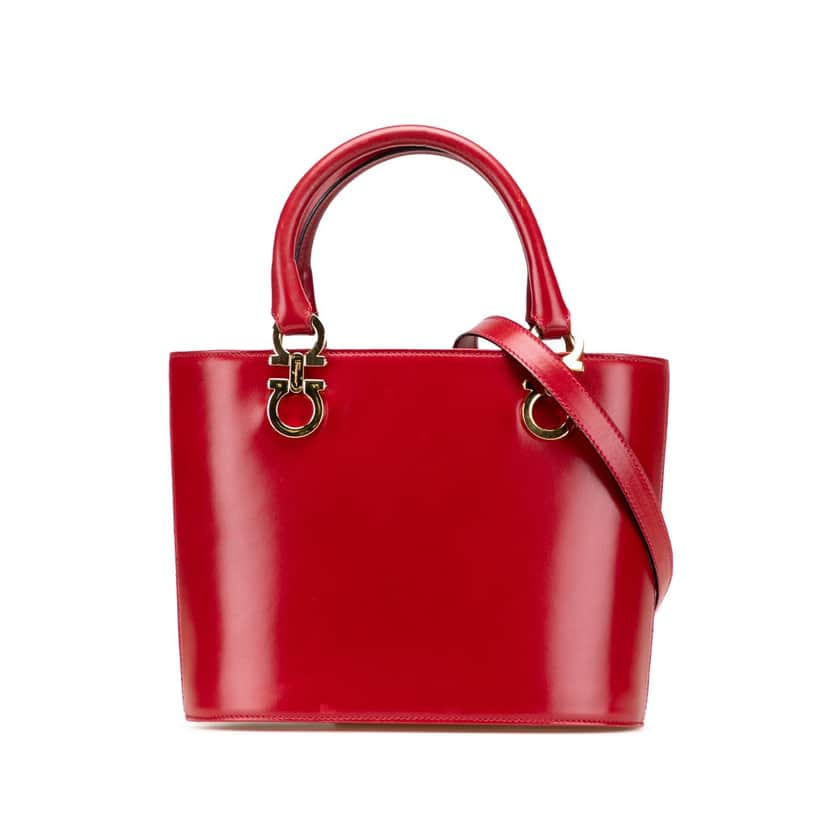 Salvatore Ferragamo Leather Gancini Satchel Red Leather Good condition - Front View