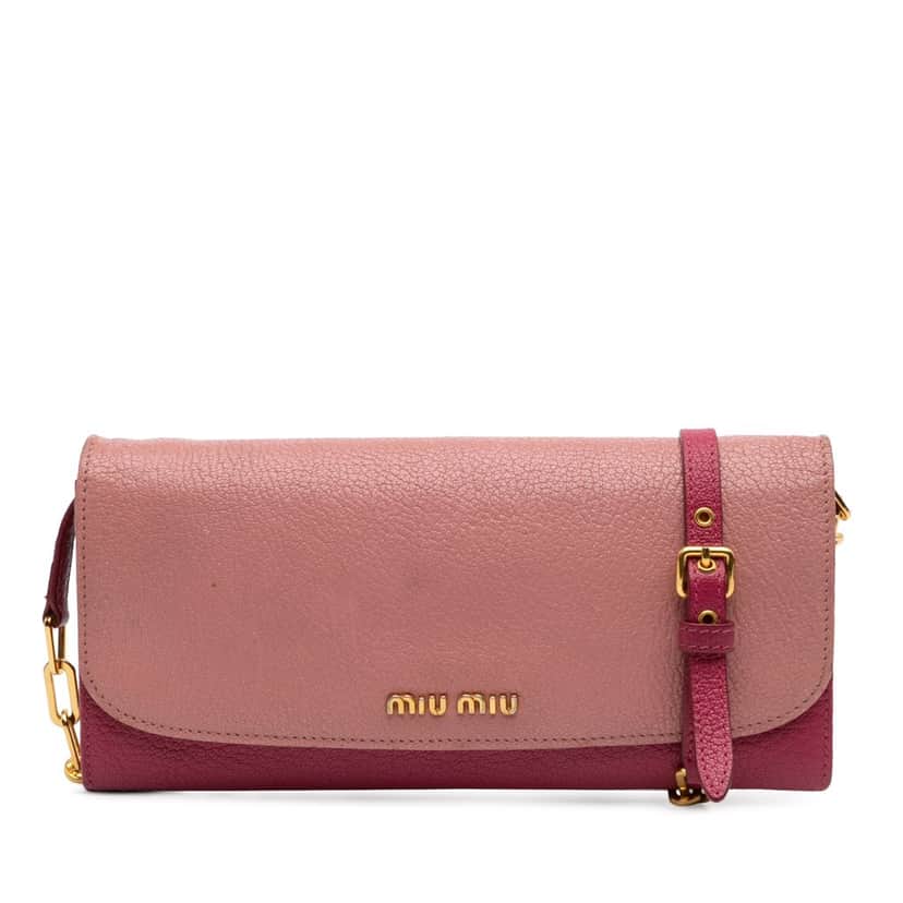 Miu Miu Bicolor Goatskin Madras Wallet on Chain Pink Leather Good condition - Front View