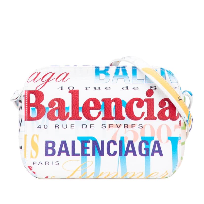 Balenciaga S Calfskin Logo Print Everyday Camera Bag White Leather Good condition - Front View
