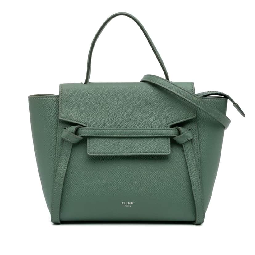 Celine Nano Grained Calfskin Belt Bag Green Leather Good condition - Front View