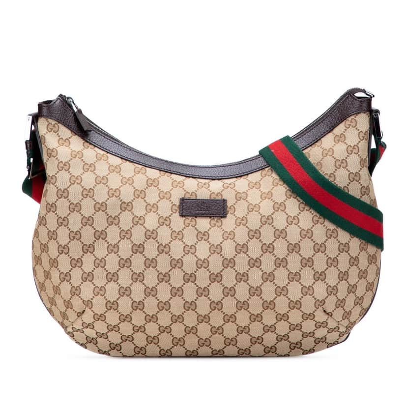 Gucci Medium GG Canvas Web Half Moon Crossbody Brown Canvas Good condition - Front View