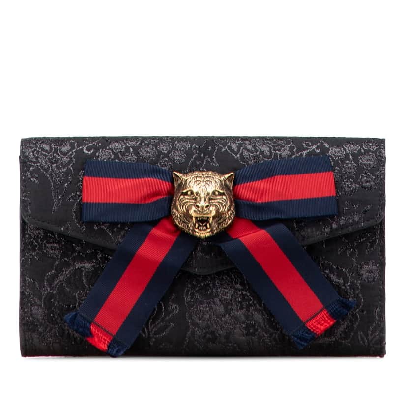 Gucci Lurex Brocade Animalier Broadway Clutch Black Canvas Good condition - Front View