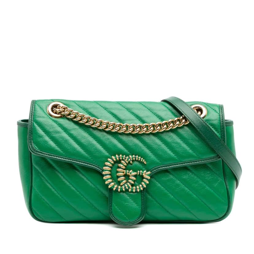 Gucci Small GG Marmont Matelasse Leather Torchon Flap Crossbody Green Leather Good condition - Front View