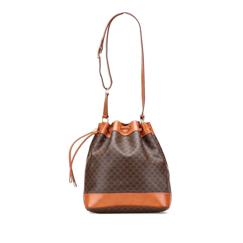 Celine Macadam Coated Canvas Drawstring Bucket Bag Brown Canvas Good condition - Front View