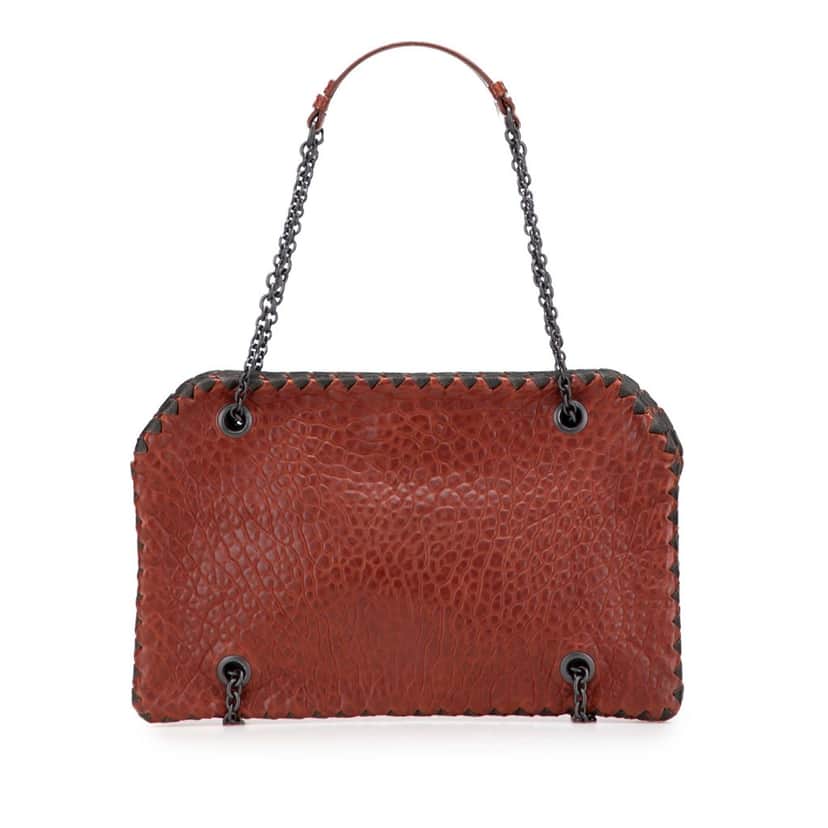 Bottega Veneta Textured Leather Whipstitch Duo Shoulder Bag Red Leather Good condition - Front View