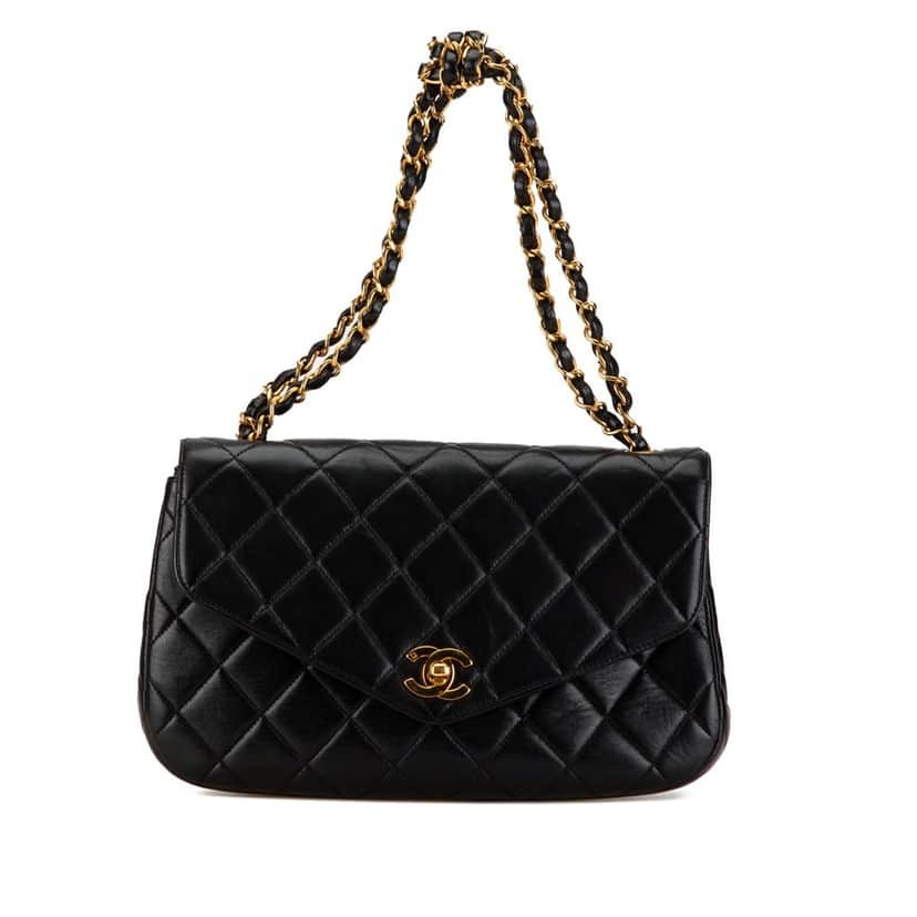 Chanel Quilted Lambskin Half Moon Single Flap Black Leather Good condition - Front View