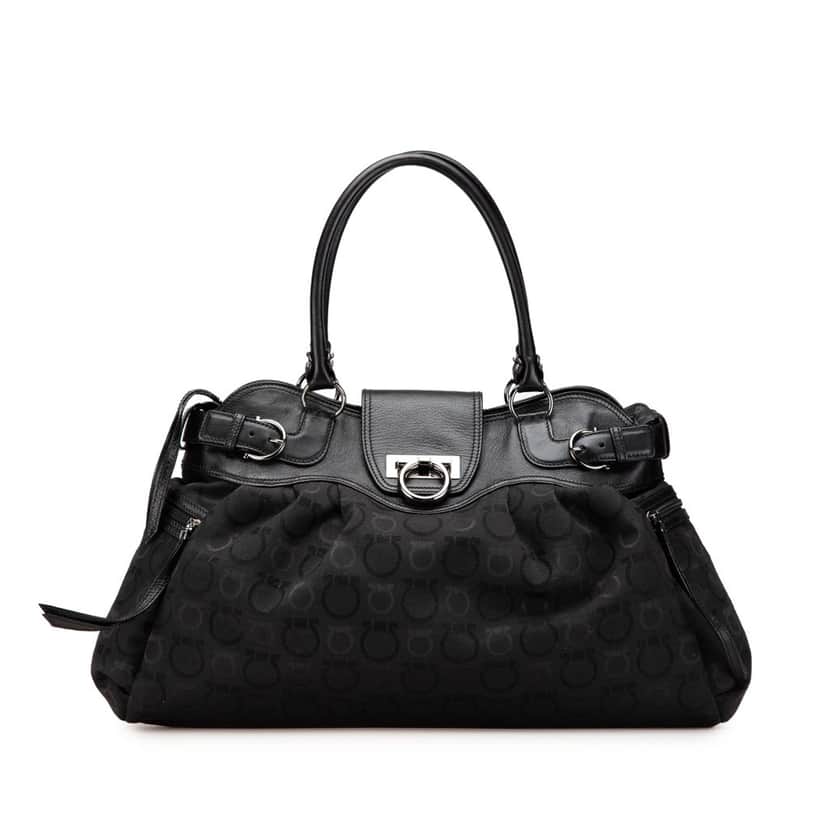 Salvatore Ferragamo Canvas Gancini Marisa Handbag Black Canvas Good condition - Front View