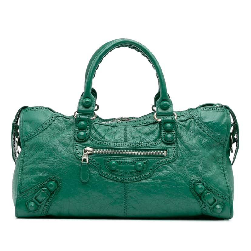 Balenciaga Lambskin Motocross Giant Brogues Part Time Satchel Green Leather Good condition - Front View
