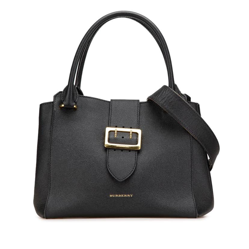 Burberry Medium Grained Calfskin Buckle Tote Black Leather Good condition - Front View