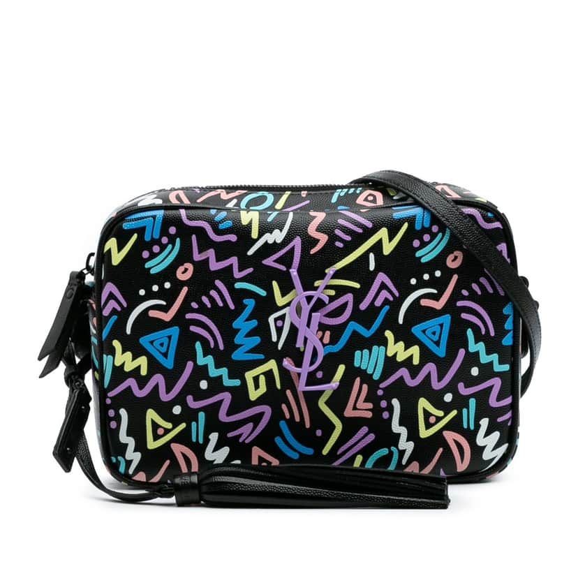 Saint Laurent Medium Grain de Poudre Monogram Graphic Print Lou Camera Bag Black Leather Good condition - Front View