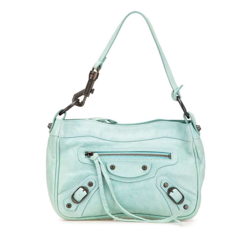 Balenciaga Lambskin Motocross Classic Hip Pochette Blue Leather Good condition - Front View