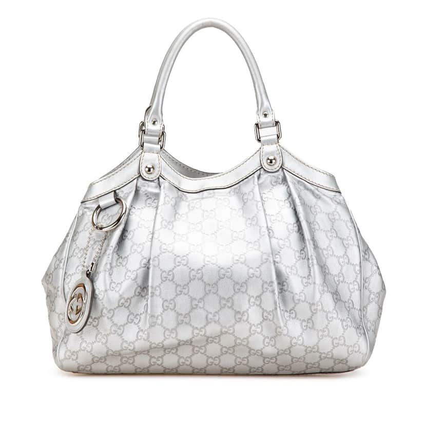 Gucci Medium Guccissima Sukey Tote Silver Leather Good condition - Front View