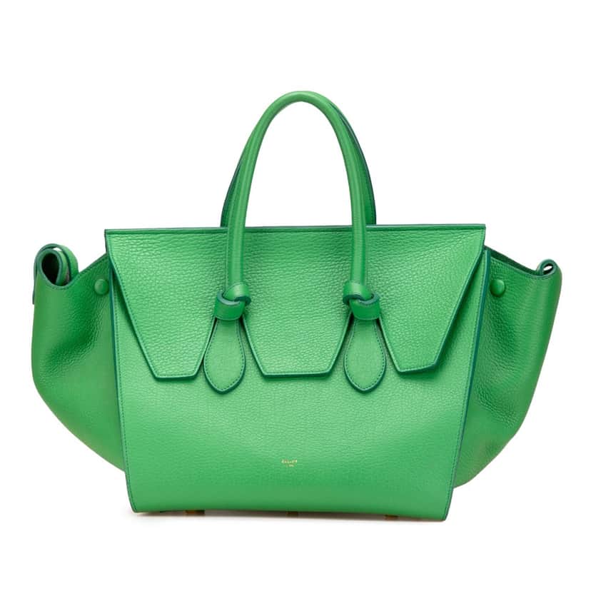 Celine Small Crisped Calfskin Tie Knot Handbag Green Leather Good condition - Front View