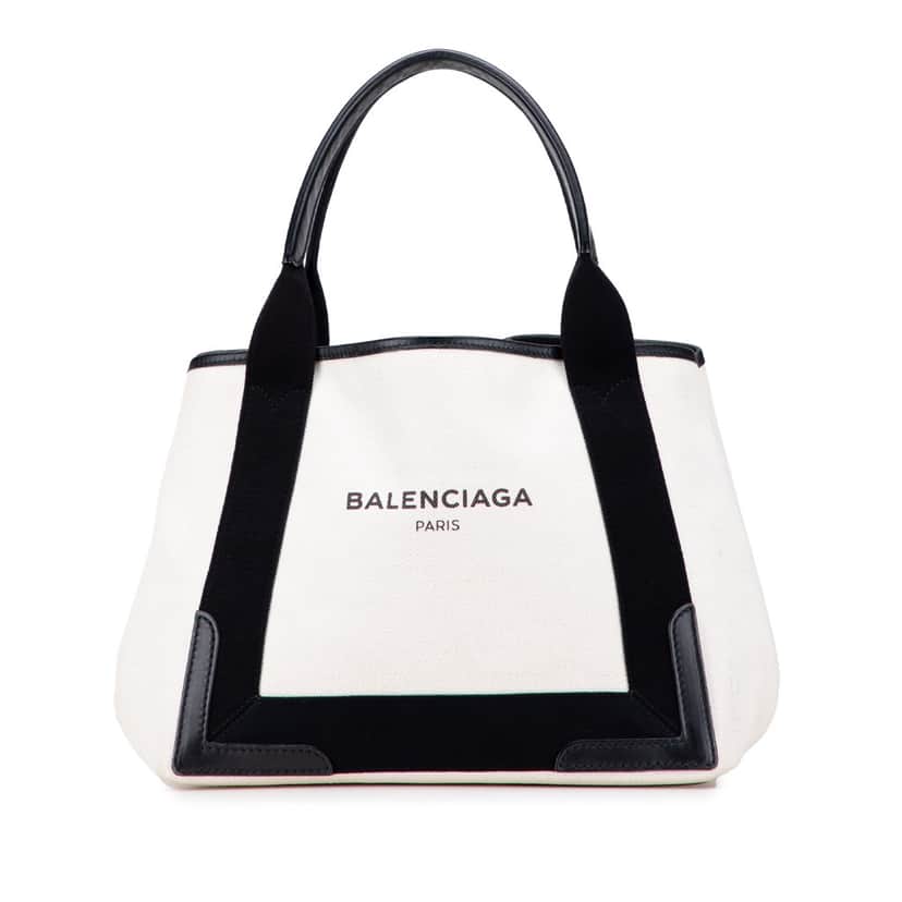 Balenciaga Canvas S Navy Cabas Tote White Canvas Good condition - Front View