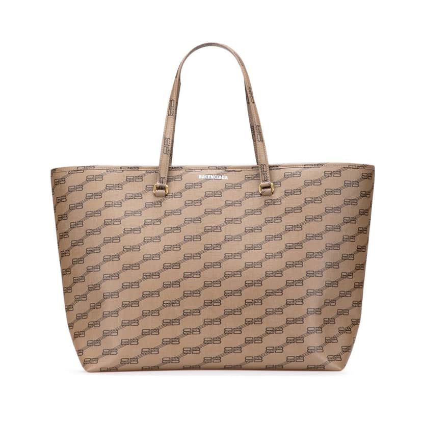 Balenciaga Large BB Monogram Coated Canvas Signature East West Shopper Bag Brown Canvas Good condition - Front View