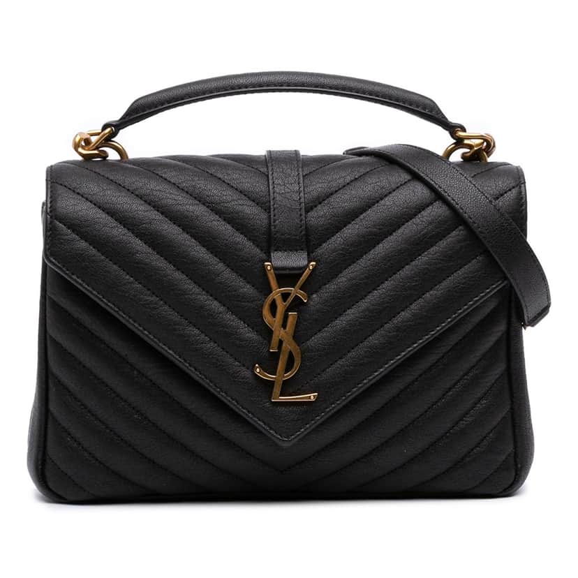Saint Laurent Medium Quilted Chevron Sheepskin College Satchel Black Leather Good condition - Front View