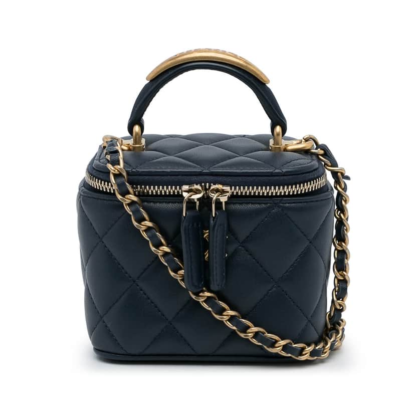 Chanel Small Lambskin Top Handle Vanity Bag Blue Leather Good condition - Front View