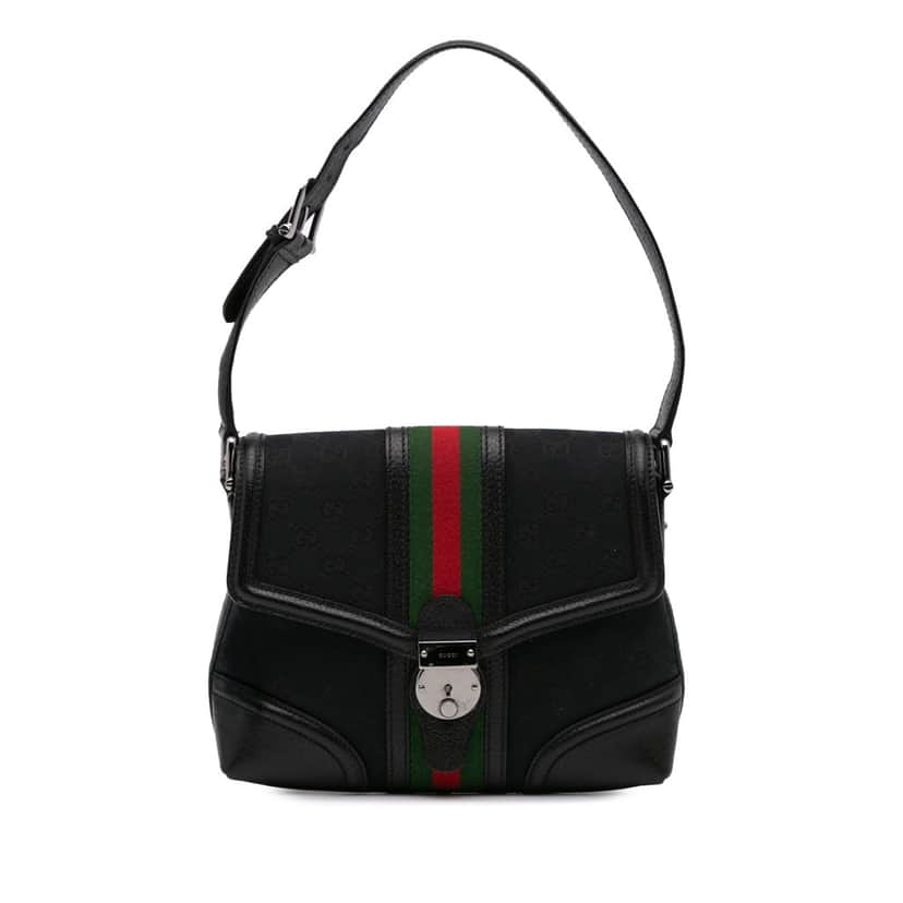 Gucci Small GG Canvas Web Treasure Shoulder Bag Black Canvas Good condition - Front View