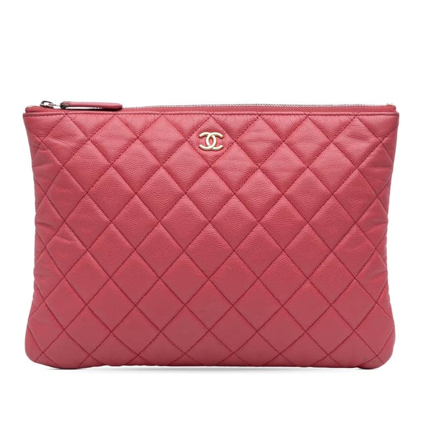 Chanel Medium Quilted Caviar O Case Clutch Pink Leather Fair condition - Front View