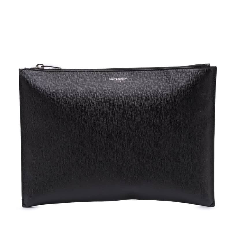 Saint Laurent Grain De Poudre Zipped Tablet Holder Black Leather Good condition - Front View