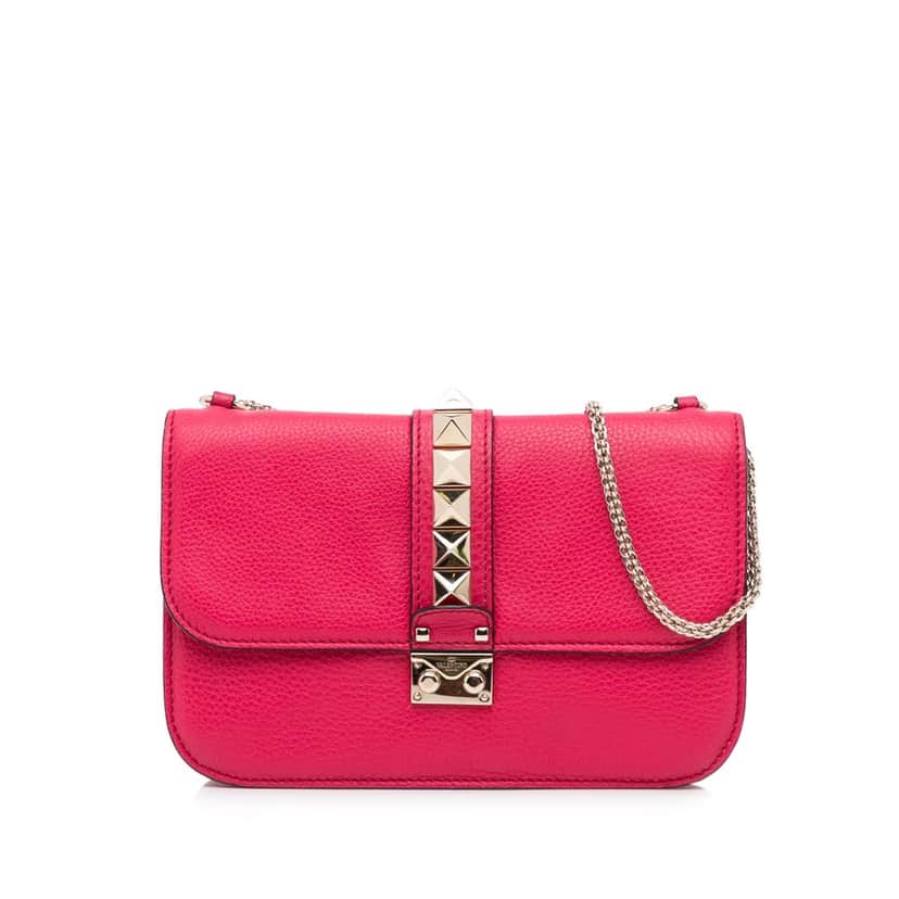 Valentino Small Rockstud Glam Lock Shoulder Bag Red Leather Good condition - Front View