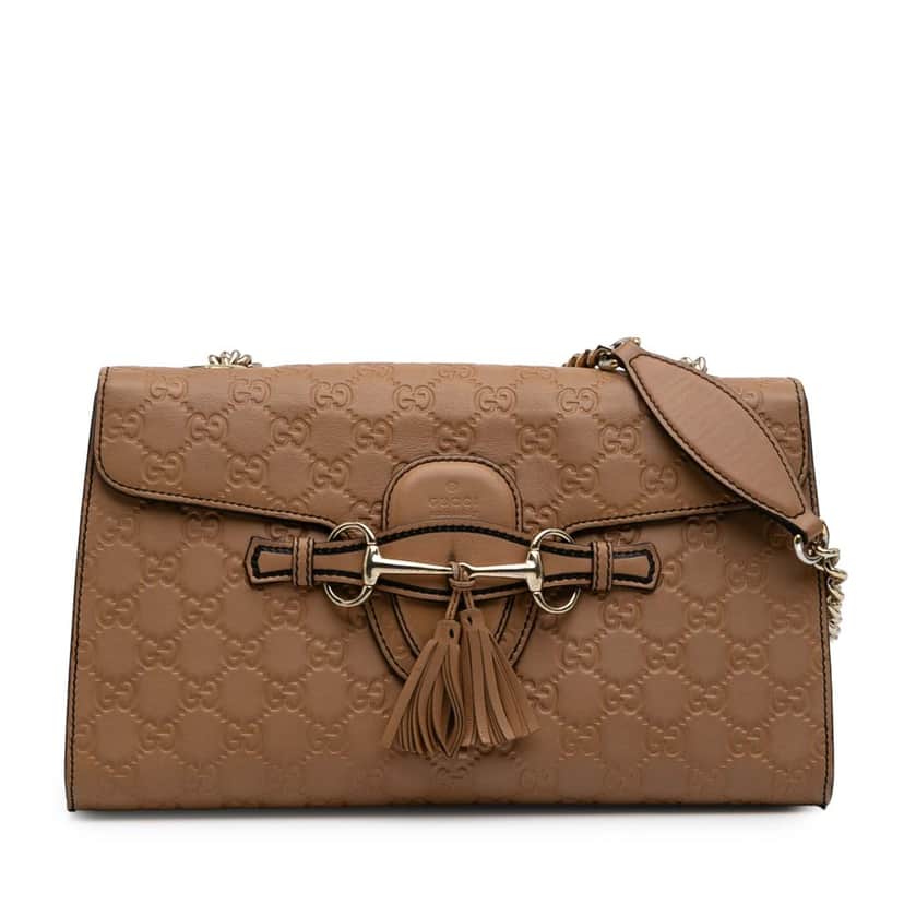 Gucci Medium Guccissima Emily Shoulder Bag Brown Leather Good condition - Front View