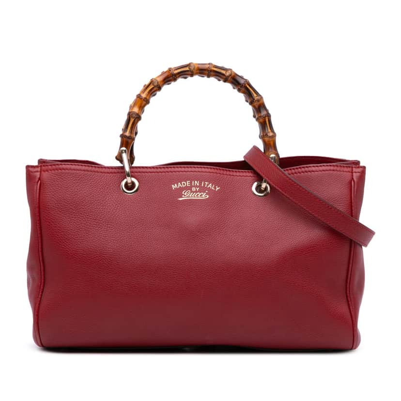 Gucci Medium Calfskin Bamboo Shopper Satchel Red Leather Good condition - Front View