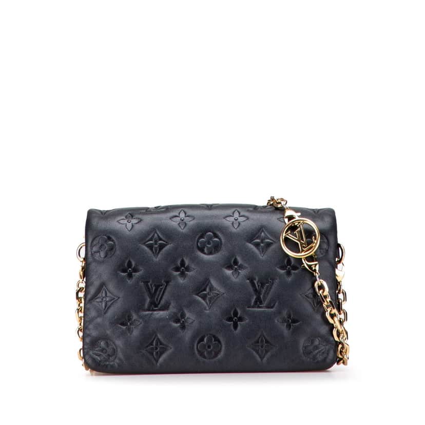 Louis Vuitton Monogram Embossed Pochette Coussin Black Leather Very good condition - Front View