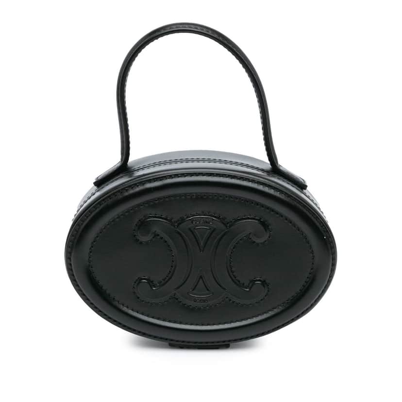 Celine Calfskin Cuir Triomphe Oval Handbag Black Leather Good condition - Front View
