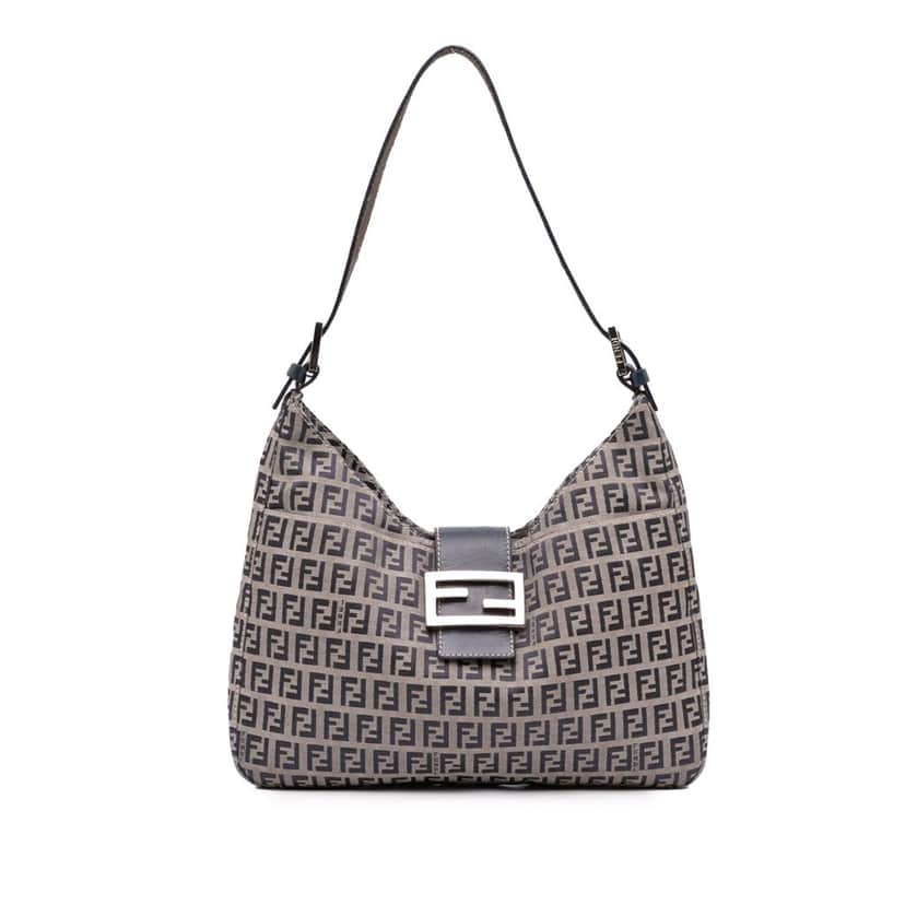 Fendi Zucchino Canvas Shoulder Bag Grey Canvas Good condition - Front View