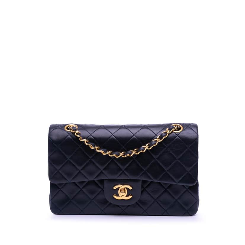 Chanel Small Classic Lambskin Double Flap Blue Leather Fair condition - Front View
