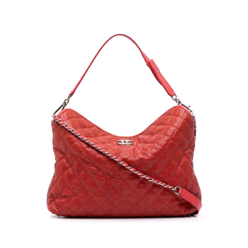 Chanel Quilted Caviar French Riviera Hobo Red Leather Fair condition - Front View