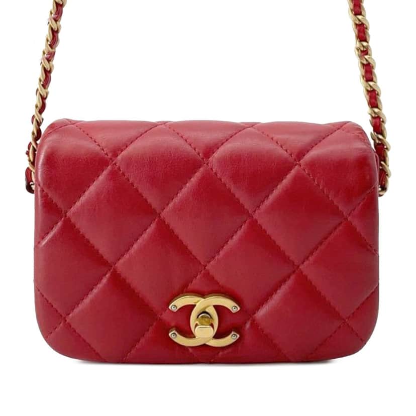 Chanel Mini Quilted Calfskin Nailed CC Flap Red Leather Good condition - Front View