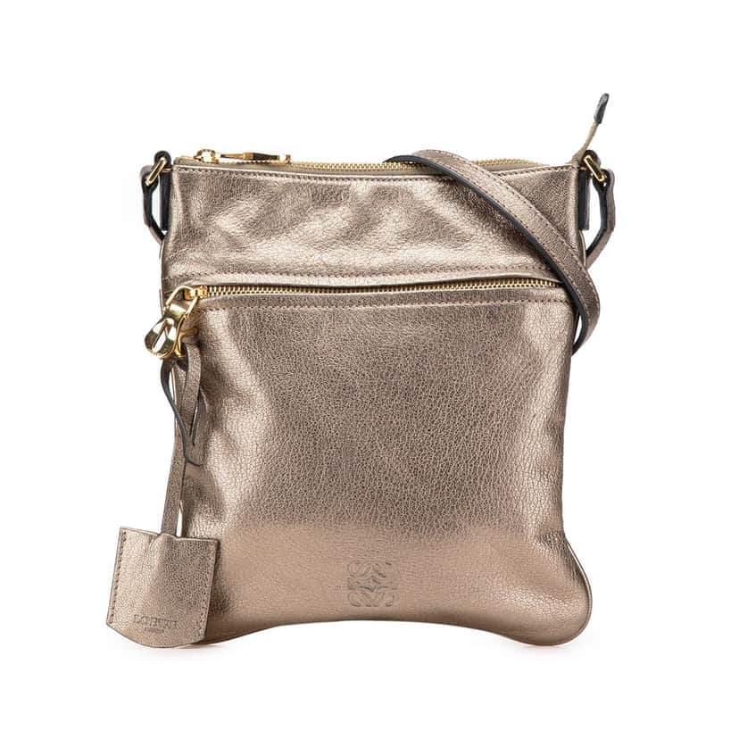Loewe Anagram Leather Messenger Bag Gold Leather Good condition - Front View
